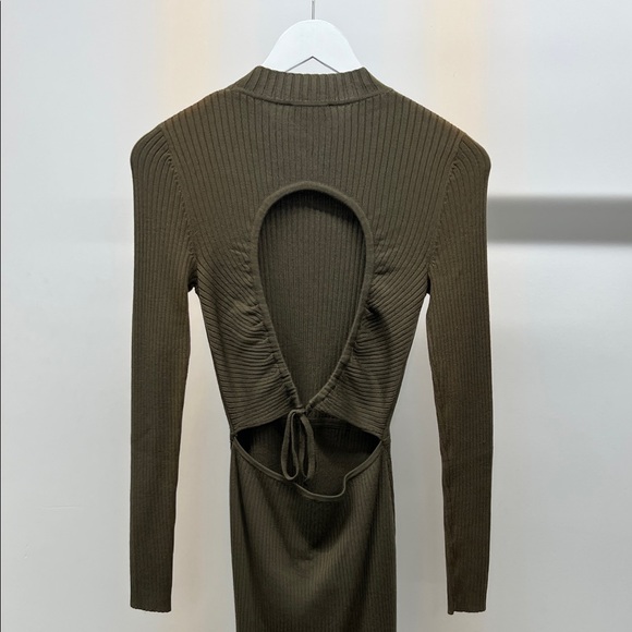 NWT Sandro Olive Ribbed Knit Dress - Picture 6 of 10